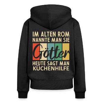 Lustige Küchenhilfe Sprüche - Frauen Premium Bio Zip Hoodie - Schwarz - Hinten - Julia (174cm)
