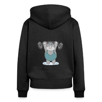 Das ist Herbert wir trainieren zusammen Krafsport - Frauen Premium Bio Zip Hoodie - Schwarz - Hinten - Julia (174cm)