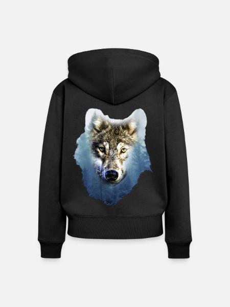 Wolf - Frauen Premium Bio Zip Hoodie - Schwarz