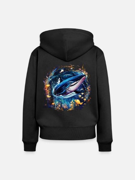 Blauwal - Frauen Premium Bio Zip Hoodie - Schwarz