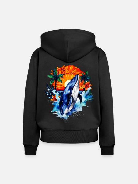 Blauwal - Frauen Premium Bio Zip Hoodie - Schwarz
