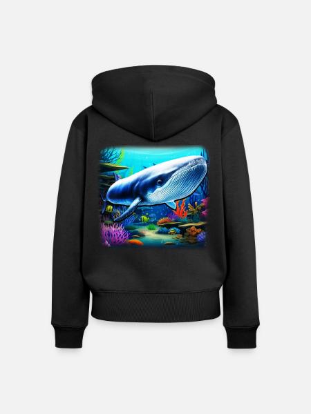 Blauwal - Frauen Premium Bio Zip Hoodie - Schwarz