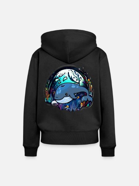 Blauwal - Frauen Premium Bio Zip Hoodie - Schwarz