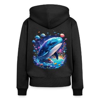 Baleine bleue - Sweat à capuche zippé Premium bio Femme - noir - Dos - Julia (174cm)