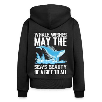 Que la beauté de la mer soit un cadeau pour tous - Sweat à capuche zippé Premium bio Femme - noir - Dos - Julia (174cm)