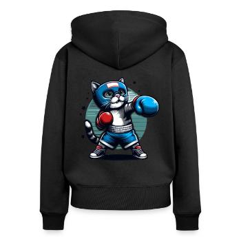 Boxende Katze - Frauen Premium Bio Zip Hoodie - Schwarz - Hinten - Julia (174cm)