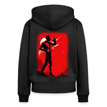 Boxen - Frauen Premium Bio Zip Hoodie - Schwarz - Hinten - Julia (174cm)