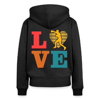 Boxen - Frauen Premium Bio Zip Hoodie - Schwarz - Hinten - Julia (174cm)