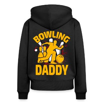 Bowling Papa - Frauen Premium Bio Zip Hoodie - Schwarz - Hinten - Julia (174cm)
