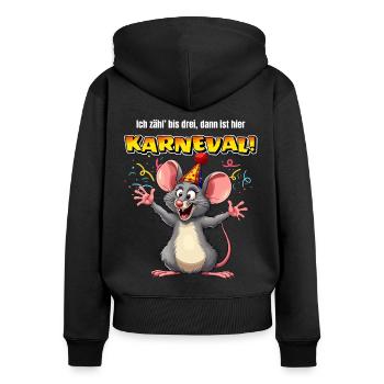 Carnaval Costume Fête Souris Cologne Cologne Alaaf Drôle - Sweat à capuche zippé Premium bio Femme - noir - Dos - Julia (174cm)