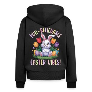 Brötchen-glaubwürdige Osterstimmung - Frauen Premium Bio Zip Hoodie - Schwarz - Hinten - Julia (174cm)