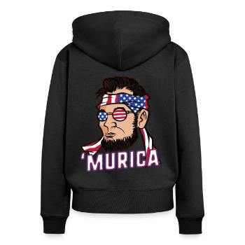 Murica Abe Lincoln' July 4th Flag - Frauen Premium Bio Zip Hoodie - Schwarz - Hinten - Julia (174cm)