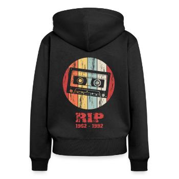 Cassette vintage rétro - Sweat à capuche zippé Premium bio Femme - noir - Dos - Julia (174cm)