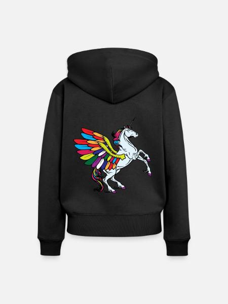 fliegendes Einhorn Fabel - Frauen Premium Bio Zip Hoodie - Schwarz