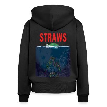 Strohhälme Umweltverschmutzung Plastik im Meer - Frauen Premium Bio Zip Hoodie - Schwarz - Hinten - Julia (174cm)