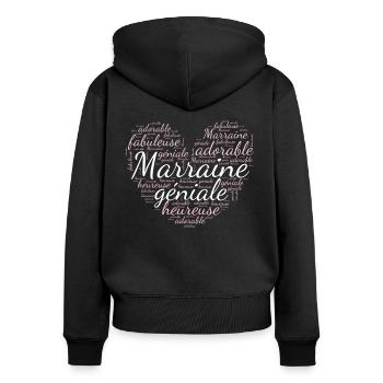 Marraine idée cadeau humour citations famille - Sweat à capuche zippé Premium bio Femme - noir - Dos - Julia (174cm)