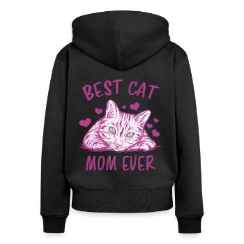 Meilleur chat maman jamais coeur chat rose maman cadeau - Sweat à capuche zippé Premium bio Femme - noir - Dos - Julia (174cm)