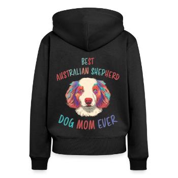 Berger australien Mama Fun Shepherd Dog Cadeau - Sweat à capuche zippé Premium bio Femme - noir - Dos - Julia (174cm)
