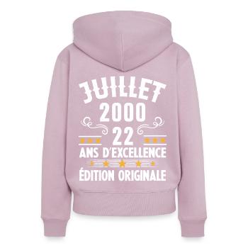 22 Ans Anniversaire Vintage Né(e) en Juillet 2000 - Sweat à capuche zippé Premium bio Femme - rose poudré - Dos - Julia (174cm)