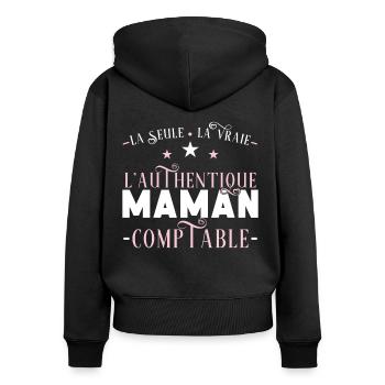 Comptable idée cadeau métier citations profession - Sweat à capuche zippé Premium bio Femme - noir - Dos - Julia (174cm)