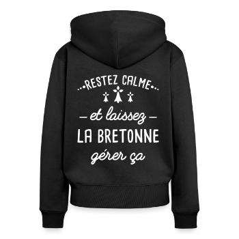 Bretagne idée cadeau pour bretonne Citation couple - Sweat à capuche zippé Premium bio Femme - noir - Dos - Julia (174cm)