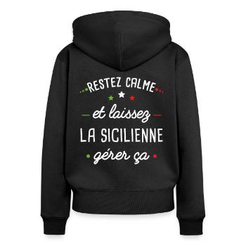 Sicile Humour pays Italie, drapeau italien, Couple - Sweat à capuche zippé Premium bio Femme - noir - Dos - Julia (174cm)