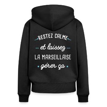Marseille idée cadeau couple région Marseillaise - Sweat à capuche zippé Premium bio Femme - noir - Dos - Julia (174cm)
