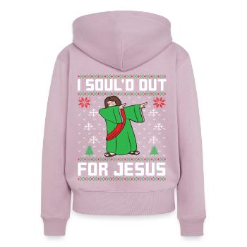 Je suis parti pour Jésus - Sweat à capuche zippé Premium bio Femme - rose poudré - Dos - Julia (174cm)