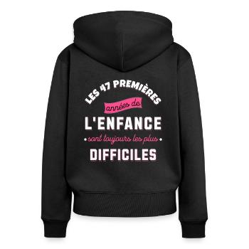 Anniversaire 47 ans Idée cadeau date de naissance - Sweat à capuche zippé Premium bio Femme - noir - Dos - Julia (174cm)