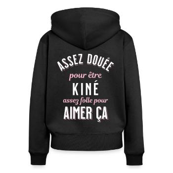 Kiné Cadeau pour Kinésithérapeute Rigolo Humour - Sweat à capuche zippé Premium bio Femme - noir - Dos - Julia (174cm)