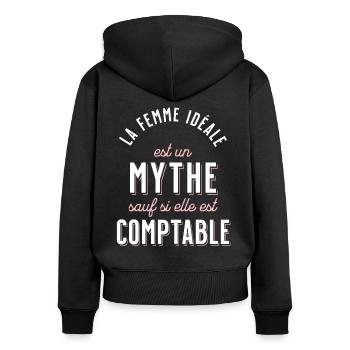 Comptable Cadeau Rigolo Secrétaire Humour Femme - Sweat à capuche zippé Premium bio Femme - noir - Dos - Julia (174cm)