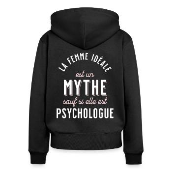 Psychologue cadeau humour psychologie Rigolo Femme - Sweat à capuche zippé Premium bio Femme - noir - Dos - Julia (174cm)