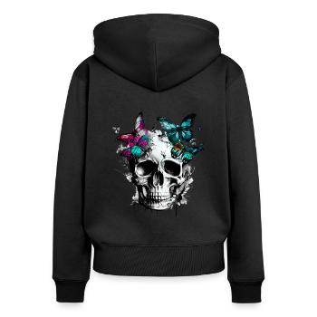 Vintage Skull mit Schmetterlingen Butterfly Skull - Frauen Premium Bio Zip Hoodie - Schwarz - Hinten - Julia (174cm)
