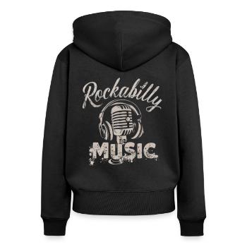 Rockabilly Music Old School Mikrofon Vintage Retro - Frauen Premium Bio Zip Hoodie - Schwarz - Hinten - Julia (174cm)