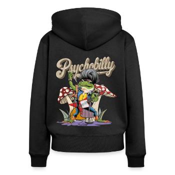 Psychobilly Rockabilly Music Frog Rock Retro 50s - Frauen Premium Bio Zip Hoodie - Schwarz - Hinten - Julia (174cm)