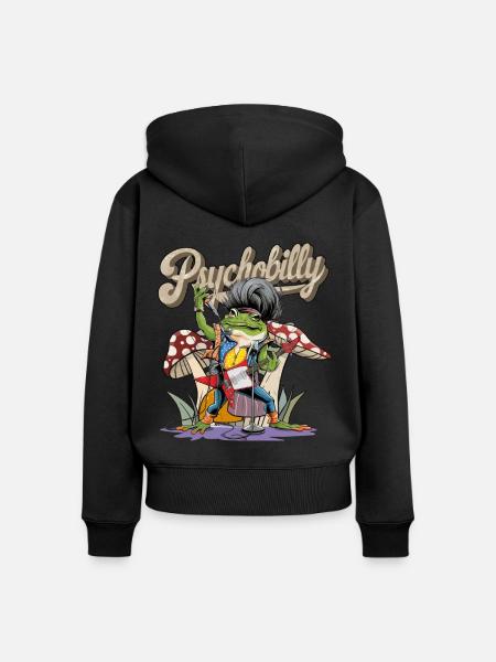 Psychobilly Rockabilly Music Frog Rock Retro 50s - Frauen Premium Bio Zip Hoodie - Schwarz