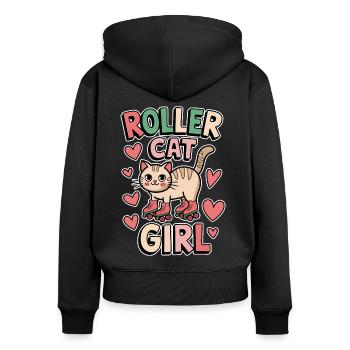 Roller Cat Girl Skating Girl Roller Skates Gift - Women's Premium Organic Zip Hoodie - black - Back - Julia (174cm)