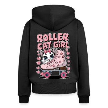 Roller Cat Girl Skating Girl Roller Skates Gift - Women's Premium Organic Zip Hoodie - black - Back - Julia (174cm)