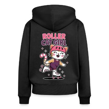 Roller Cat Girl Skating Girl Roller Skates Gift - Women's Premium Organic Zip Hoodie - black - Back - Julia (174cm)