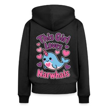 Narwal Spruch Narwale Lustiges Narwal Geschenk - Frauen Premium Bio Zip Hoodie - Schwarz - Hinten - Julia (174cm)