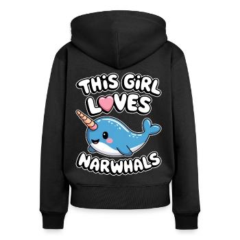 Narwal Spruch Narwale Lustiges Narwal Geschenk - Frauen Premium Bio Zip Hoodie - Schwarz - Hinten - Julia (174cm)