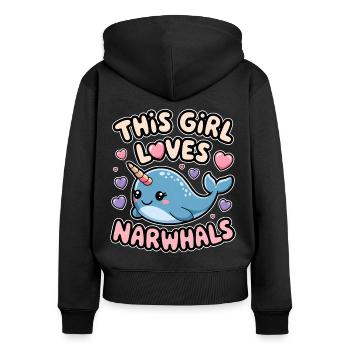 Narwal Spruch Narwale Lustiges Narwal Geschenk - Frauen Premium Bio Zip Hoodie - Schwarz - Hinten - Julia (174cm)