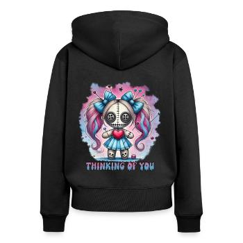 Thinking of you. Voodoo Doll Gothic frech - Frauen Premium Bio Zip Hoodie - Schwarz - Hinten - Julia (174cm)