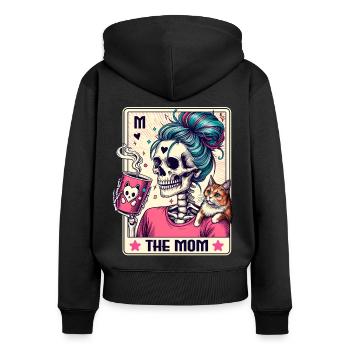 The Mom Tarot – Skelett Mama mit Kaffee & Chaos - Frauen Premium Bio Zip Hoodie - Schwarz - Hinten - Julia (174cm)
