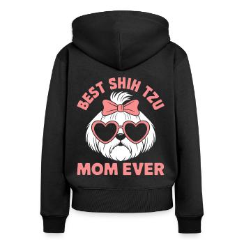 Shih Tzu Dire Maman Drôle Shih Tzu Cadeau - Sweat à capuche zippé Premium bio Femme - noir - Dos - Julia (174cm)