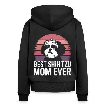 Shih Tzu Dire Maman Drôle Shih Tzu Cadeau - Sweat à capuche zippé Premium bio Femme - noir - Dos - Julia (174cm)