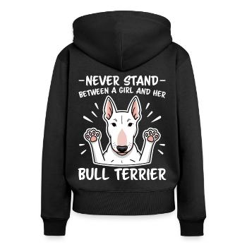 Bull terrier en disant, fille blague, Bull Terrier cadeau - Sweat à capuche zippé Premium bio Femme - noir - Dos - Julia (174cm)