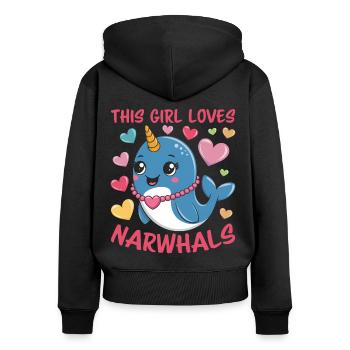 Narwal Spruch Narwale Lustiges Narwal Geschenk - Frauen Premium Bio Zip Hoodie - Schwarz - Hinten - Julia (174cm)