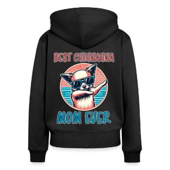Chihuahua Disant Maman Drôle Chihuahua Cadeau - Sweat à capuche zippé Premium bio Femme - noir - Dos - Julia (174cm)