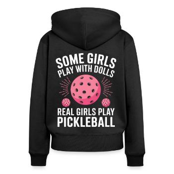 Pickleball Dire Fille Blague Pickleball Cadeau - Sweat à capuche zippé Premium bio Femme - noir - Dos - Julia (174cm)